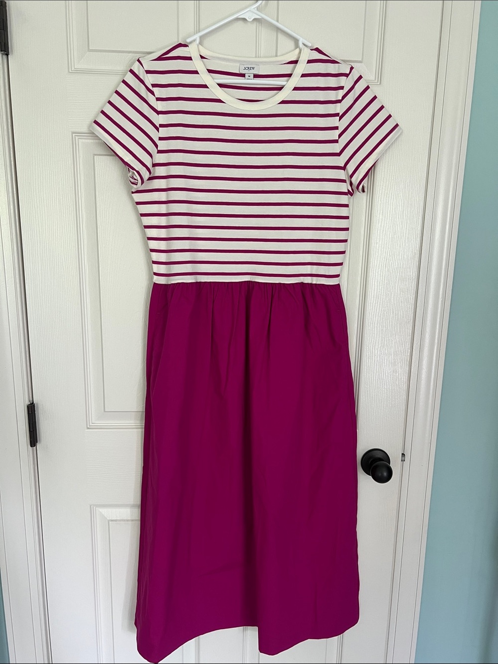 J. Crew Cream & Pink Striped Top with Magenta Skirt Dress